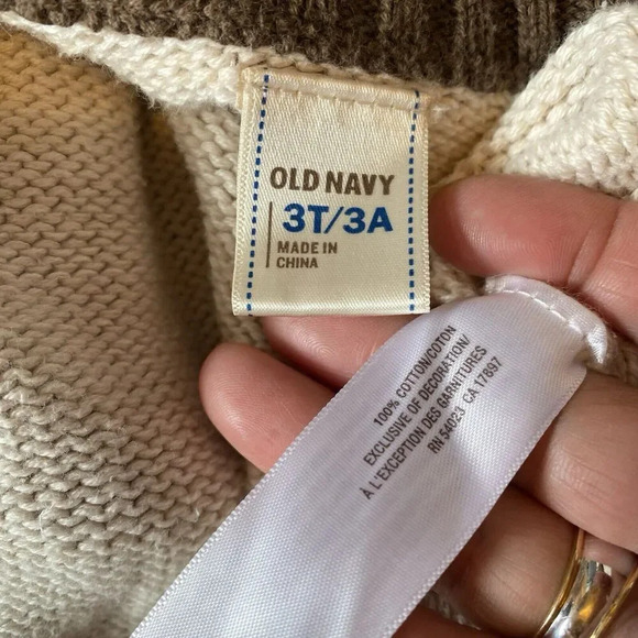 VTG Old Navy Toddler Unisex Knit Sweater Ivory Brown Sz 3T Full Zip Pocket Punk - Picture 4 of 9